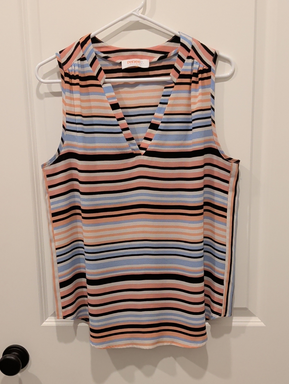 Renee C. Striped V-Neck Sleeveless Top in Pastel Multi